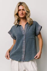 Jaye Button Top | Denim Blue - Baltic Born